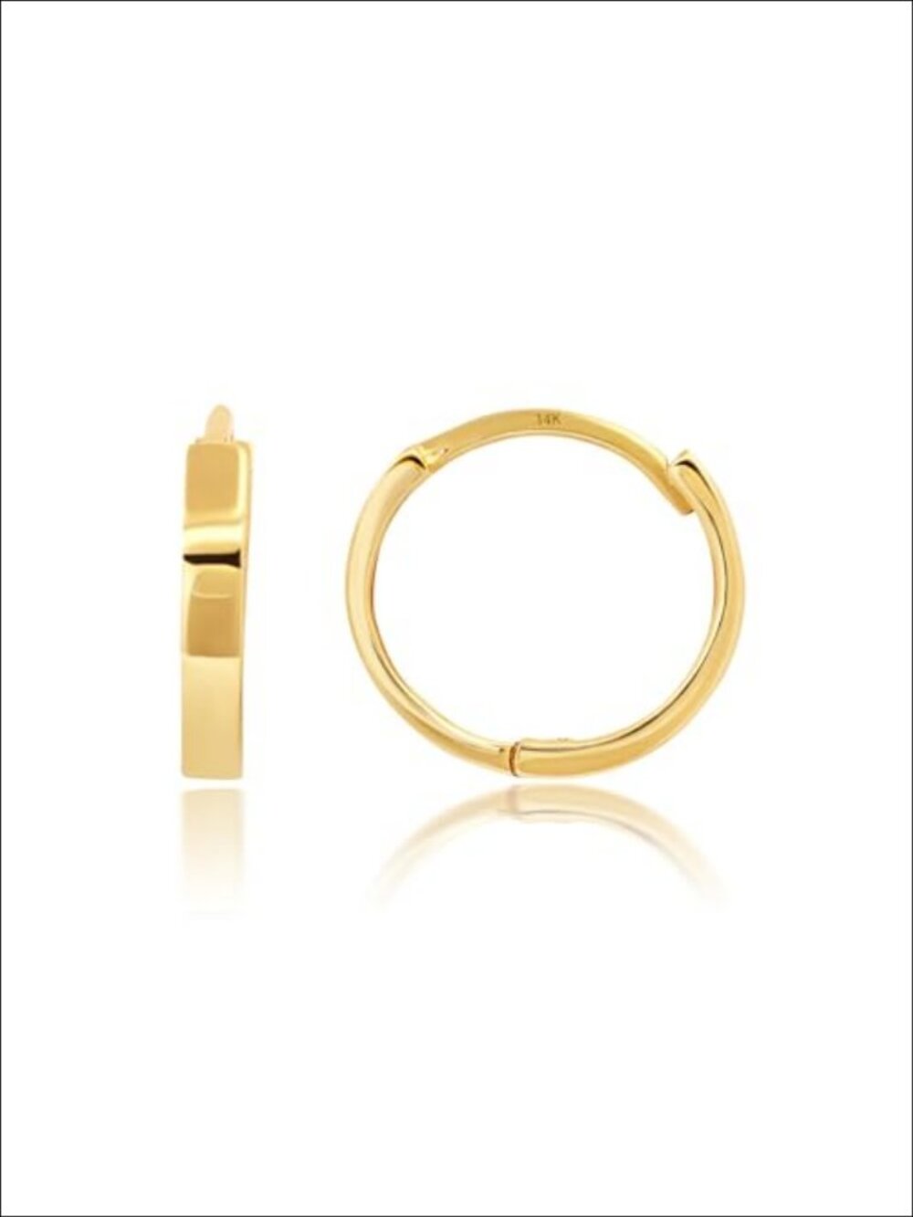 14K Solid Yellow Gold Huggie Hoop Earrings 10mm Hidden Post Hinged Small